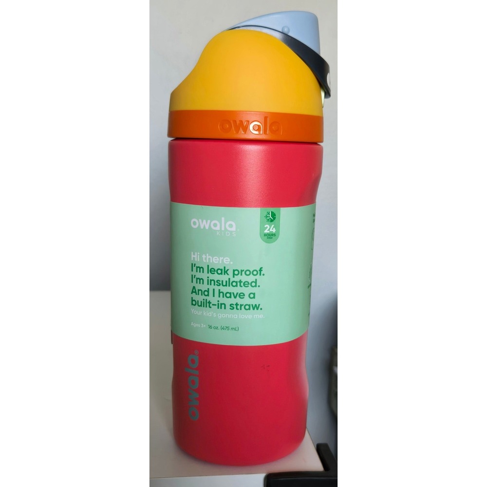 Owala Kids FreeSip 16oz Insulated Stainless Steel Water Bottle Fireball Pink Red